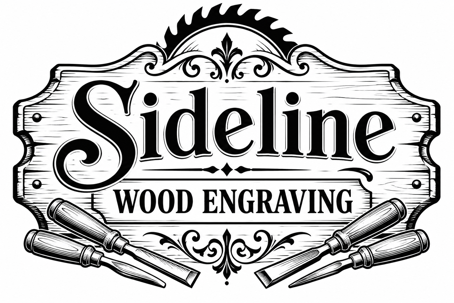Sideline Wood Engraving sign artwork