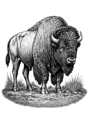 Bison Engraving On Rocky Ground