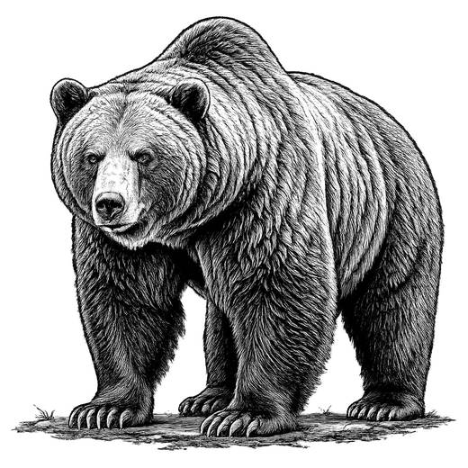 Grizzly Bear Engraving On Earthly Ground
